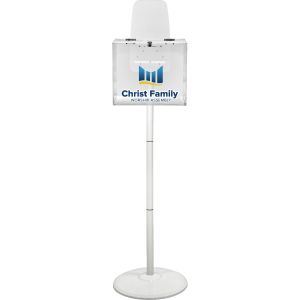 Kingdom Clear Acrylic Donation Box with Lock on a White Stand - Personalized