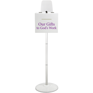 Personalized White Acrylic Collection Box with White Floor Stand