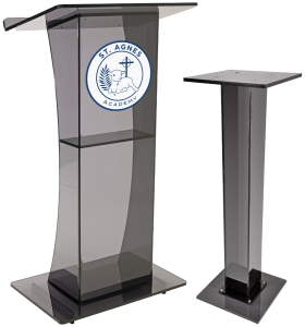 Kingdom Madison Acrylic Lectern with Single Column Acrylic Stand Smoke Gray - Personalized