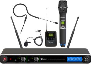 Kingdom AVTronics 200 Channel Wireless Mic System - 1 Handheld, 1 Lapel Mic & 1 Black Ear Worn Mic