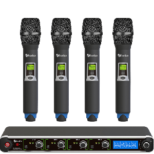 AVTronics Professional 200 Channel UHF Wireless Mic System - 4 Handheld Microphones with Rack Mount Ears