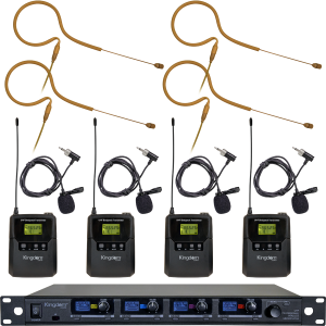 Kingdom V5 Professional Wireless Microphone System, 4 Belt Packs with Lapels and Earworn KX7C