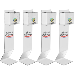 4 Personalized Clear Acrylic Mounted Donation Boxes With Lock and Key