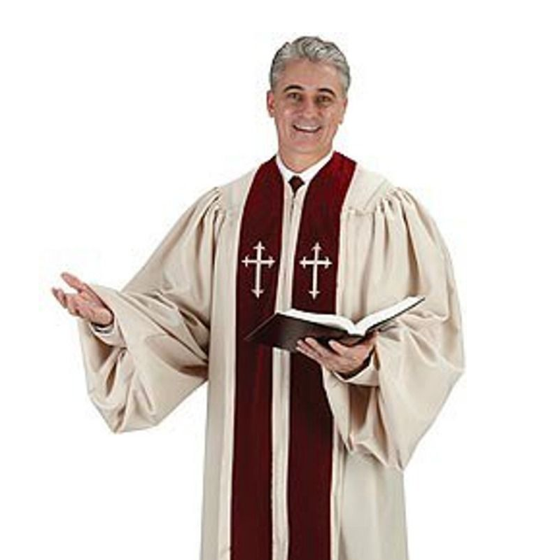 Pulpit Robes Ivory w/ Burgundy Velvet Extra - Large