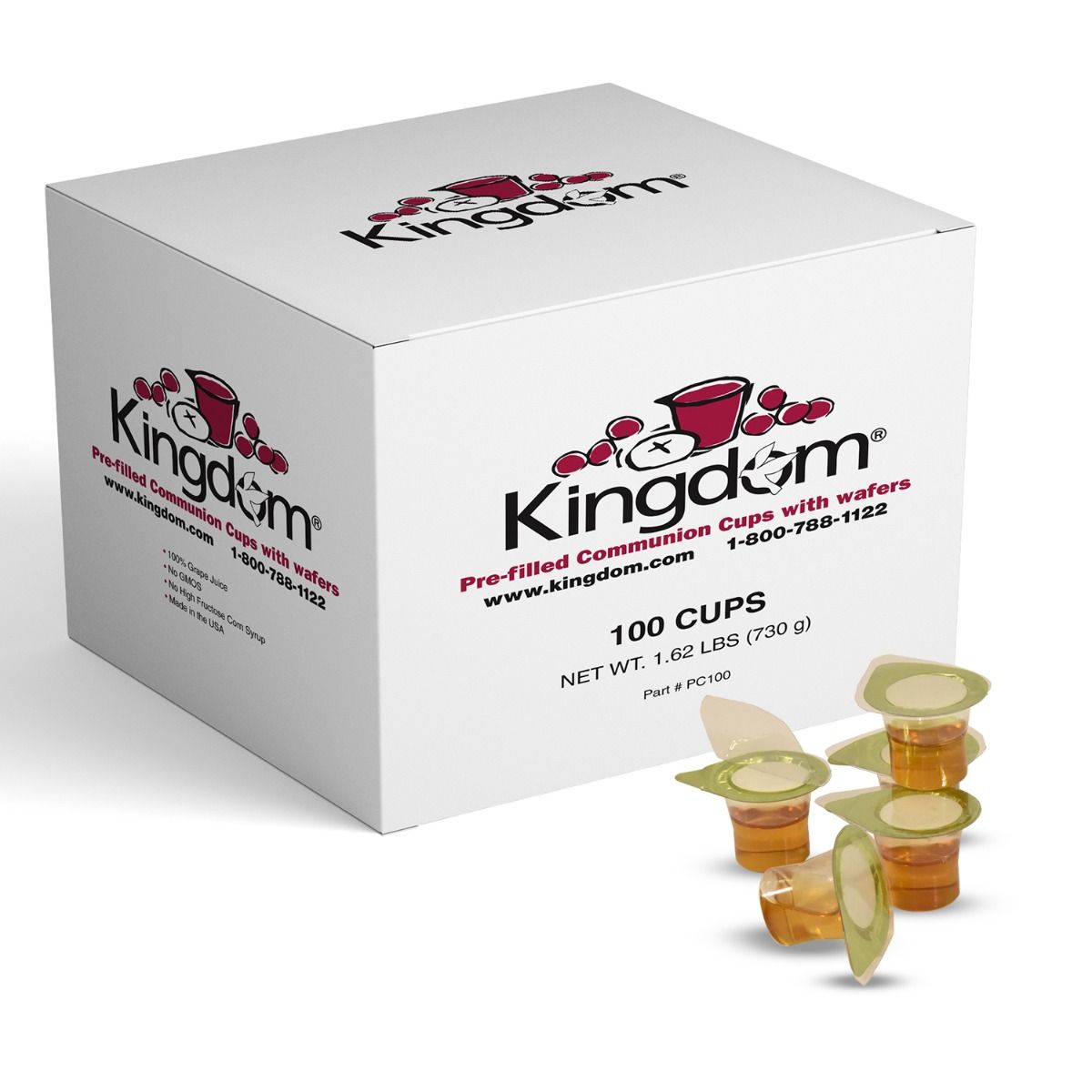 Kingdom Prefilled Communion Cups and Wafers Box of 100 White Grape Juice