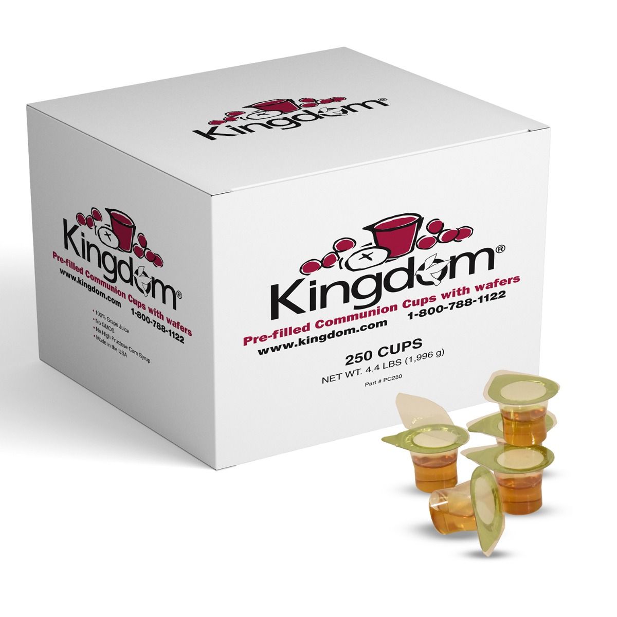 Kingdom Prefilled Communion Cups and Wafers Box of 250 White Grape Juice