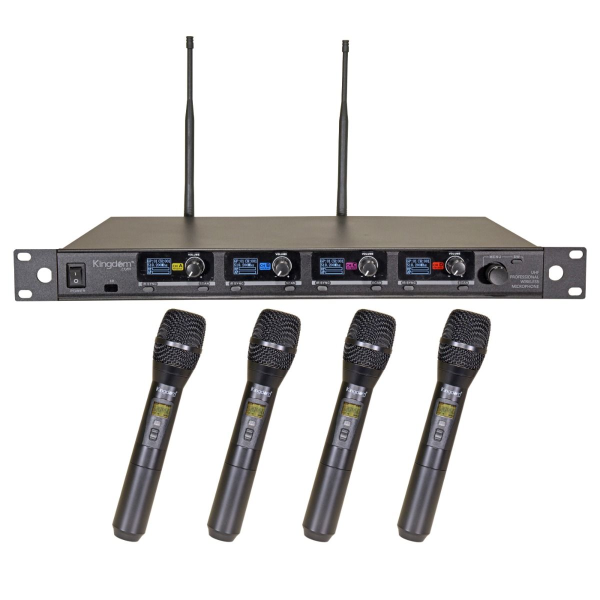 Kingdom V5 Professional 1000 Channel Wireless Mic System with 4 Handhelds