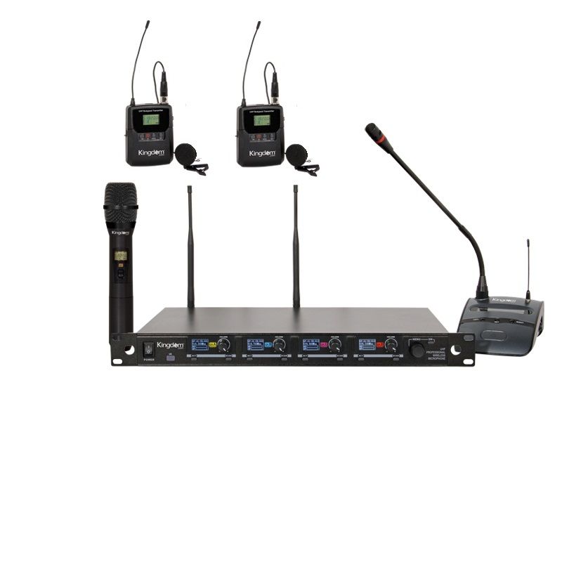 Kingdom V5 UHF 1,000 Channel Professional Wireless System with 1 Handheld, 2 Belt Packs with Lapel Mics and 1 Cardioid Podium Microphone
